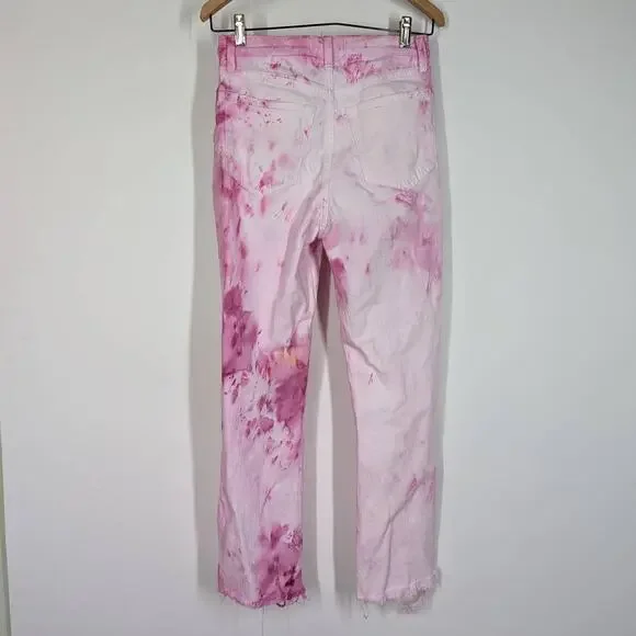 Abercrombie Ultra High Rise Ankle Straight Distressed Tie Dye Jeans Size 27 Pink - Picture 2 of 8